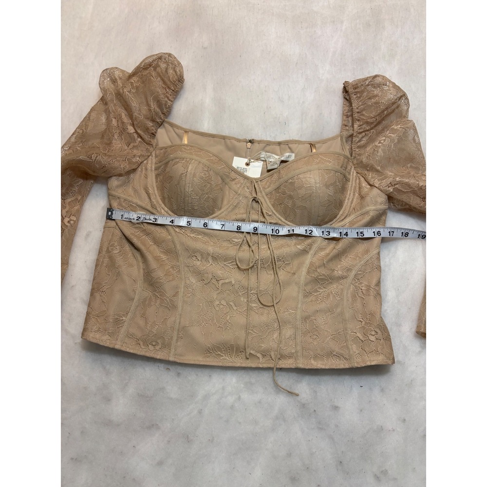 Chelsea & Violet Lace Corset Top Tan Beige Puff Sleeve Bustier Size 12 NEW - Picture 7 of 14